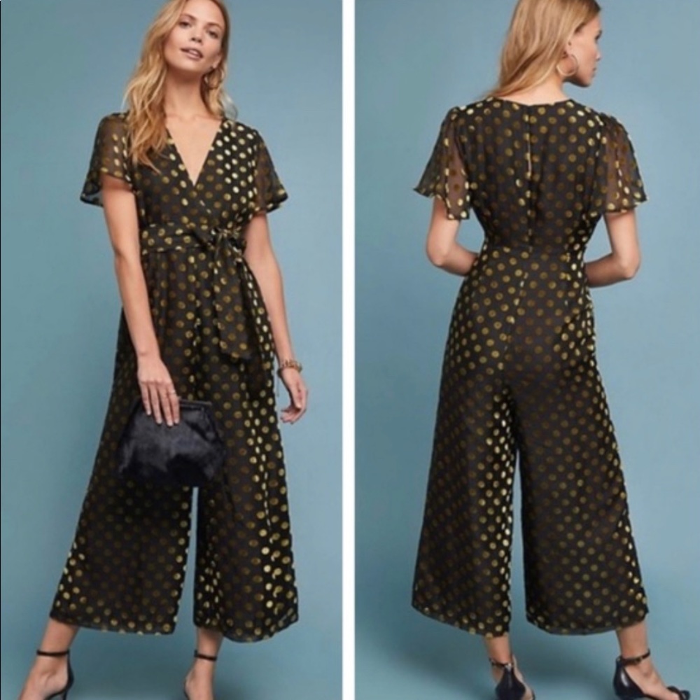 ASTR the Label Gold & Black Polka Dot Jumpsuit